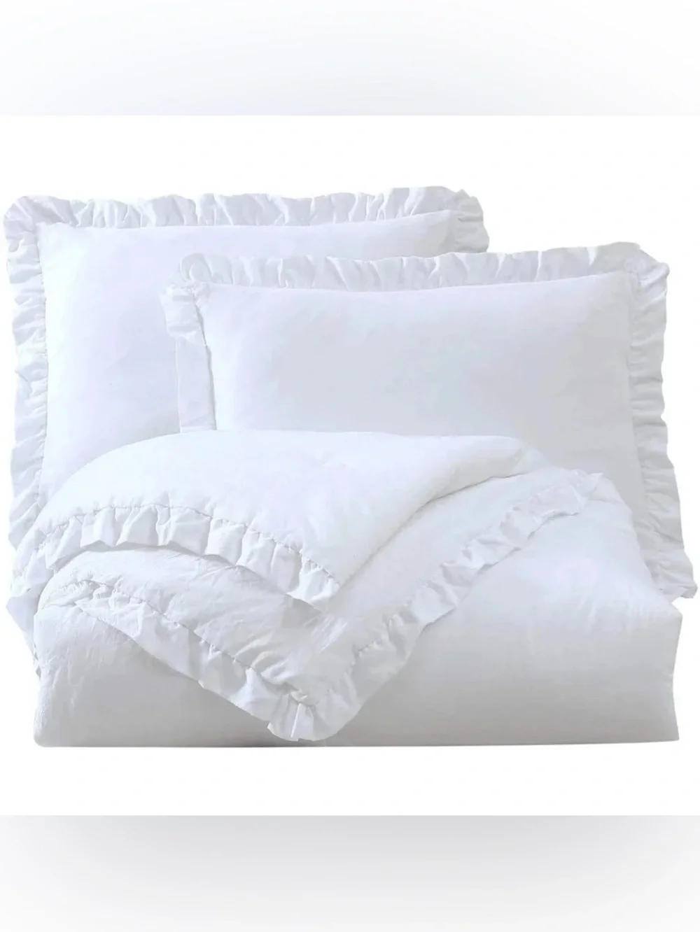 White Ruffled Twin 2 piece Comforter Set